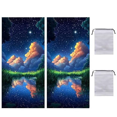Strandtuch Groß, 60 x 120 cm 2er Set Damen Herren Strandhandtuch Nachtansicht, Schnell Trocknendes, Weiches, Leichtes, Sandfreies Microfaser Handtücher für Reise Urlaub Schwimmen Camping q-886 von WEISHIWE