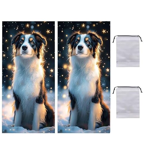 Strandtuch Groß, 60 x 120 cm 2er Set Damen Herren Strandhandtuch Sternenhimmel Hund, Schnell Trocknendes, Weiches, Leichtes, Sandfreies Microfaser Handtücher für Reise Urlaub Schwimmen Camping q-861 von WEISHIWE