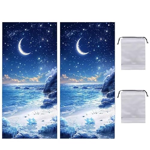 Strandtuch Groß, 60 x 120 cm 2er Set Damen Herren Strandhandtuch Sternenhimmel Strand, Schnell Trocknendes, Weiches, Leichtes, Sandfreies Microfaser Handtücher für Reise Urlaub Schwimmen Camping q-855 von WEISHIWE