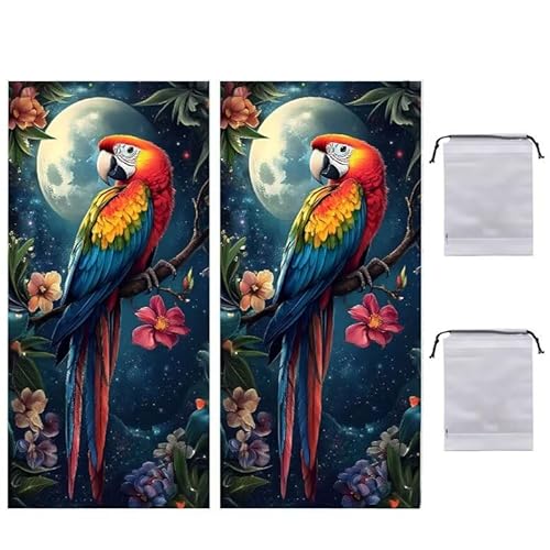 Strandtuch Groß, 75 x 150 cm 2er Set Damen Herren Strandhandtuch Mond Papagei, Schnell Trocknendes, Weiches, Leichtes, Sandfreies Microfaser Handtücher für Reise Urlaub Schwimmen Camping q-947 von WEISHIWE