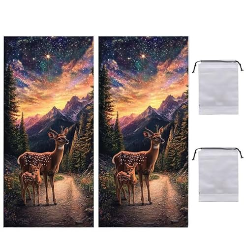 Strandtuch Groß, 75 x 150 cm 2er Set Damen Herren Strandhandtuch Sternenhimmel Hirsch, Schnell Trocknendes, Weiches, Leichtes, Sandfreies Microfaser Handtücher für Reise Urlaub Schwimmen Camping q-857 von WEISHIWE