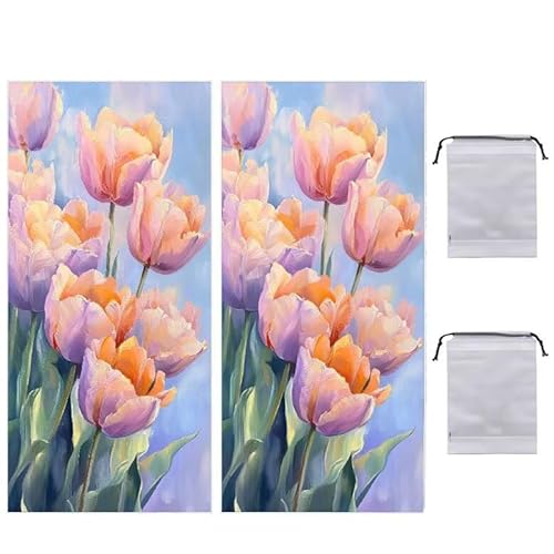 Strandtuch Groß, 75 x 150 cm 2er Set Damen Herren Strandhandtuch Tulpenblüten, Schnell Trocknendes, Weiches, Leichtes, Sandfreies Microfaser Handtücher für Reise Urlaub Schwimmen Camping q-931 von WEISHIWE