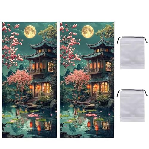 Strandtuch Groß, 90 x 180 cm 2er Set Damen Herren Strandhandtuch Mond Landschaft, Schnell Trocknendes, Weiches, Leichtes, Sandfreies Microfaser Handtücher für Reise Urlaub Schwimmen Camping q936 von WEISHIWE