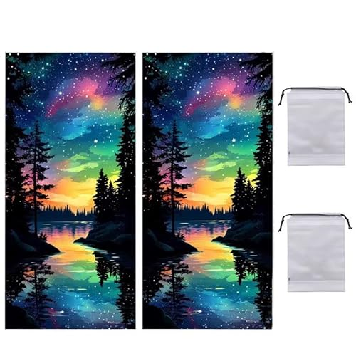 Strandtuch Groß, 90 x 180 cm 2er Set Damen Herren Strandhandtuch Sternenhimmel See, Schnell Trocknendes, Weiches, Leichtes, Sandfreies Microfaser Handtücher für Reise Urlaub Schwimmen Camping q-856 von WEISHIWE