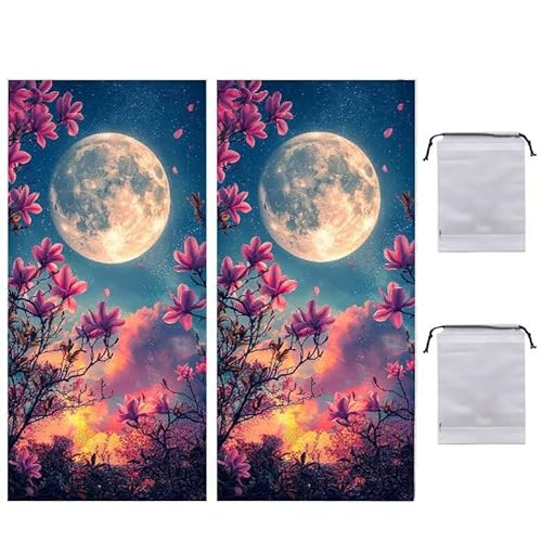 Strandtuch Mond Blumen XXL 70 x 140 cm Strandhandtuch Mikrofaser, Saugfahig und Schnell Trocknende Beach Towel 2 Stück, Weiches & Leichtes Strandkleider Damen groß Strandmatte für Strand, Reise R-956 von WEISHIWE