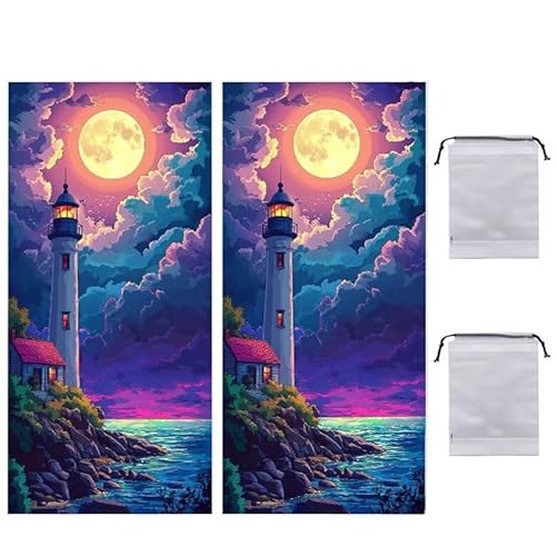 Strandtuch Mond Leuchtturm XXL 70 x 140 cm Strandhandtuch Mikrofaser, Saugfahig und Schnell Trocknende Beach Towel 2 Stück, Weiches & Leichtes Strandkleider Damen Strandmatte für Strand, Reise R-935 von WEISHIWE