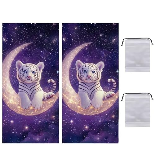 Strandtuch Mond Tiger XXL 70 x 140 cm Strandhandtuch Mikrofaser mit Tasche, Saugfahig Schnell Trocknende Beach Towel 2 Stück, Weiches & Leichtes Strandkleider Damen Strandmatte für Strand, Reise R943 von WEISHIWE