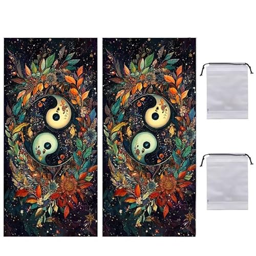 Strandtuch Yin und Yang Symbol XXL 70 x 140 cm Strandhandtuch Mikrofaser, Saugfahig Schnell Trocknende Beach Towel 2 Stück, Weiches & Leichtes Strandkleider Damen Strandmatte für Strand, Reise R-889 von WEISHIWE