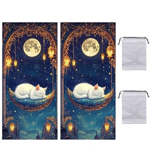 WEISHIWE Strandtuch Groß, 100 x 200 cm 2er Set Damen Herren Strandhandtuch Mond Katze, Schnell Trocknendes, Weiches, Leichtes, Sandfreies Microfaser Handtücher für Reise Urlaub Schwimmen Camping q945 von WEISHIWE