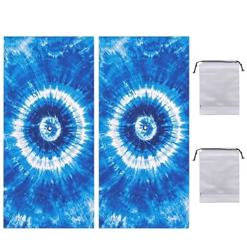 WEISHIWE Strandtuch Groß, 60 x 120 cm 2er Set Damen Herren Strandhandtuch Batik blau, Schnell Trocknendes, Weiches, Leichtes, Sandfreies Microfaser Handtücher für Reise Urlaub Schwimmen Camping q-965 von WEISHIWE