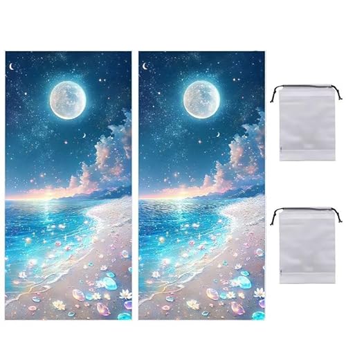 WEISHIWE Strandtuch Groß, 60 x 120 cm 2er Set Damen Herren Strandhandtuch Mond Strand, Schnell Trocknendes, Weiches, Leichtes, Sandfreies Microfaser Handtücher für Reise Urlaub Schwimmen Camping q938 von WEISHIWE