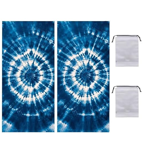 WEISHIWE Strandtuch Groß, 75 x 150 cm 2er Set Damen Herren Strandhandtuch Batik blau, Schnell Trocknendes, Weiches, Leichtes, Sandfreies Microfaser Handtücher für Reise Urlaub Schwimmen Camping q-964 von WEISHIWE