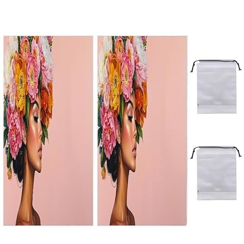 WEISHIWE Strandtuch Groß, 75 x 150 cm 2er Set Damen Herren Strandhandtuch Frau Blume, Schnell Trocknendes, Weiches, Leichtes, Sandfreies Microfaser Handtücher für Reise Urlaub Schwimmen Camping q-736 von WEISHIWE
