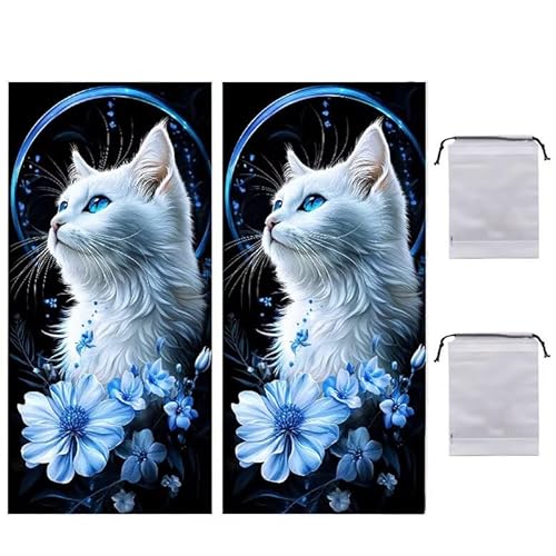 WEISHIWE Strandtuch Groß, 75 x 150 cm 2er Set Damen Herren Strandhandtuch Katze Blume, Schnell Trocknendes, Weiches, Leichtes, Sandfreies Microfaser Handtücher für Reise Urlaub Schwimmen Camping q638 von WEISHIWE