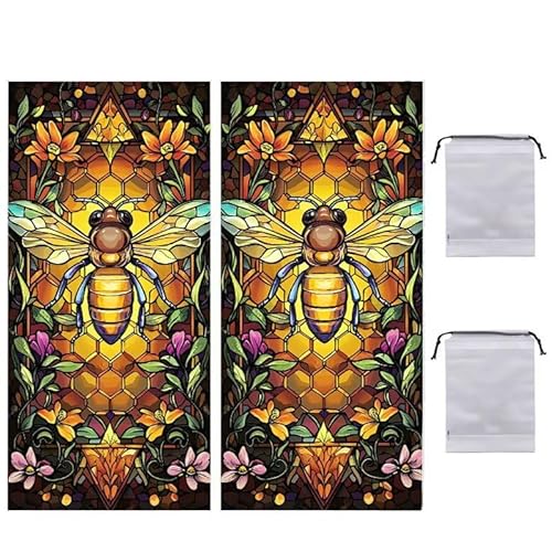 WEISHIWE Strandtuch Groß, 90 x 180 cm 2er Set Damen Herren Strandhandtuch Biene Blume, Schnell Trocknendes, Weiches, Leichtes, Sandfreies Microfaser Handtücher für Reise Urlaub Schwimmen Camping q693 von WEISHIWE