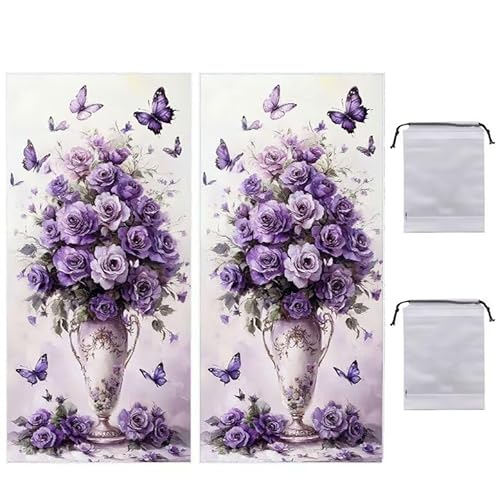 WEISHIWE Strandtuch Groß, 90 x 180 cm 2er Set Damen Herren Strandhandtuch Lila Blumen, Schnell Trocknendes, Weiches, Leichtes, Sandfreies Microfaser Handtücher für Reise Urlaub Schwimmen Camping q988 von WEISHIWE