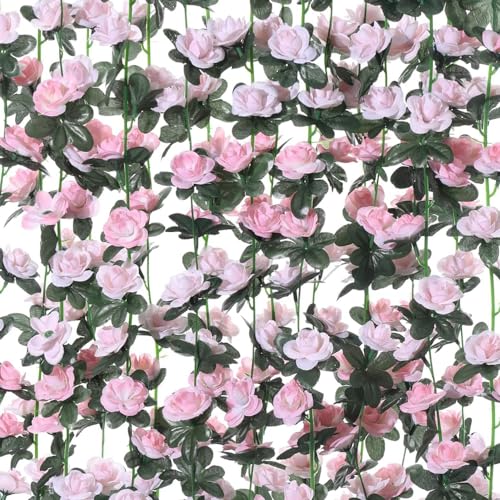 Künstliche Blumen – 8 Stück 8,2 m künstliche Rosenreben, Blumenpflanzen, hängende Rosen, Efeu für Zuhause, Hotel, Büro, Hochzeit, Party, Garten, Kunstdekoration, Kunstdekoration (8 Stück) Rosa von WEISPARK