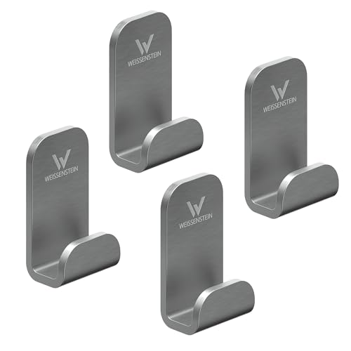 WEISSENSTEIN Handtuchhaken Ohne Bohren aus Edelstahl fürs Bad – Neues Design - Mehr Tragkraft – Selbstklebende Haken – 4 Stück von WEISSENSTEIN