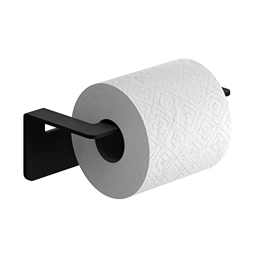 WEISSENSTEIN Toilettenpapierhalter Edelstahl ohne Bohren - WC-Rollenhalter selbstklebend - 16 x 5,5 x 8 cm - schwarz von WEISSENSTEIN