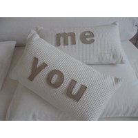 Kissen Aus Waffelpique Mit Applikation You & Me Im Vintage Style Leinen von WEISSHEITshop
