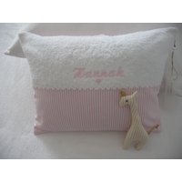 Kissen Streifen Mit Frottee Und Gesticktem Namen Herz...stern...anker in Verschidenenfarben Bei Weissheitshop von WEISSHEITshop