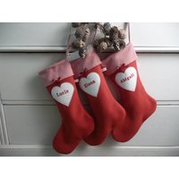 Nikolausstiefel Mit Namen Rot...bordeaux/Vichykaro Herz/stern Aus Fleece Und Webstoff in Verschiedenen Farben von WEISSHEITshop