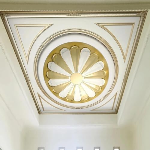 WEITAOSM 3D-Deckenhintergrund mit goldener Blume, Wandbild für Wohnzimmer, Schlafzimmer, Hoteldecke, Wandkunstdekoration (selbstklebendes PVC) von WEITAOSM