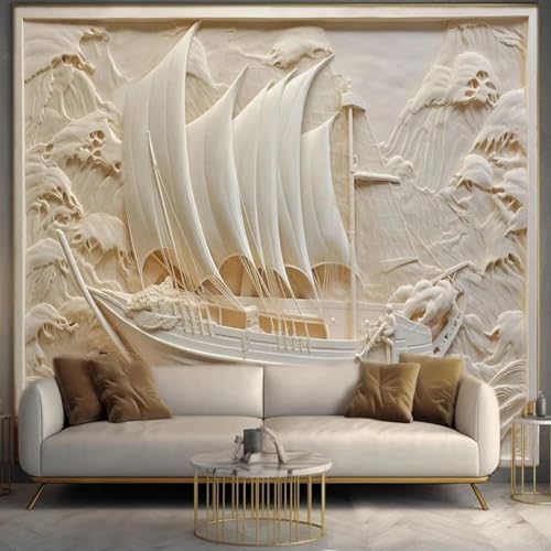 WEITAOSM 3D Kreative Stereo Relief Segelboot Welle Kunst Wandbild Wohnzimmer TV Sofa Schlafzimmer Home Decor Tapete (selbstklebendes PVC) von WEITAOSM