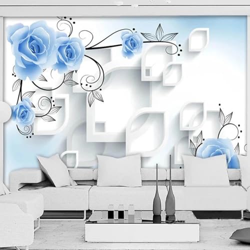 WEITAOSM 3D-Mode-Stereo-blaue Rose geometrisches Muster Wandbild Wohnzimmer TV Sofa Hintergrund Wandkunst Tapete (selbstklebendes PVC) von WEITAOSM
