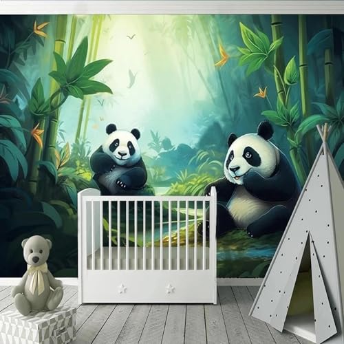 WEITAOSM 3D-Ölgemälde mit süßem Cartoon-Riesenpanda und grünem Bambuswald, Wandbild für Schlafzimmer, Kinderzimmer, Babyzimmer, Kunstposter (selbstklebendes PVC) von WEITAOSM