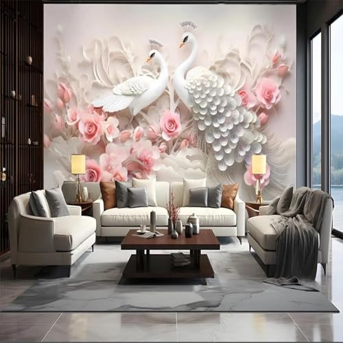 WEITAOSM 3D Relief Pfau Rosa Blume Wandbild Schlafzimmer Arbeitszimmer Wohnzimmer TV Sofa Hintergrund Wandkunst Tapete (selbstklebendes PVC) von WEITAOSM