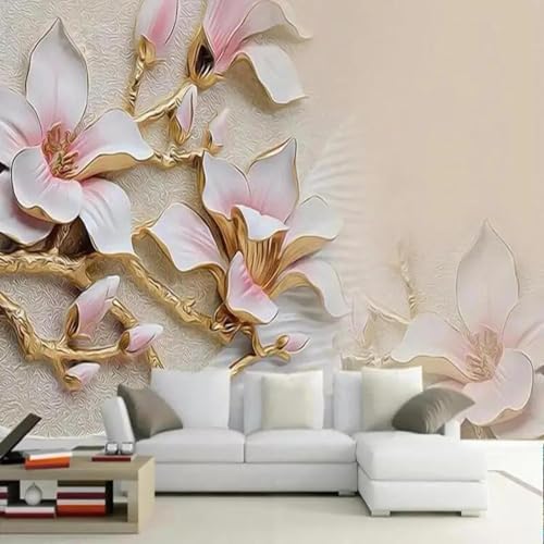 WEITAOSM 3D-Relief-Pflanze Magnolie Wandbild Schlafzimmer Wohnzimmer TV Sofa Hintergrundwand Mode Innentapete (selbstklebendes PVC) von WEITAOSM