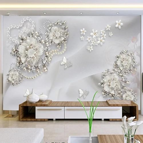 WEITAOSM 3D-Relief-Wandbild im europäischen Stil mit Schmuck, Blumen und Schmetterlingen, für Wohnzimmer, Schlafzimmer, Arbeitszimmer, Hintergrundwandkunst-Tapete (selbstklebendes PVC) von WEITAOSM