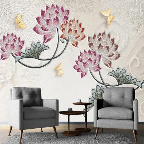 WEITAOSM 3D Retro Abstrakter Lotus Schmetterling Handgemaltes Kunstwandbild Geeignet für Schlafzimmer Wohnzimmer Sofa Wandtapete (selbstklebendes PVC) von WEITAOSM