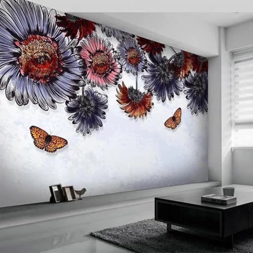 WEITAOSM 3D-Retro-Ölgemälde, Pflanzen, Blumen, Schmetterlinge, abstraktes Wandbild, Schlafzimmer, Wohnzimmer, Sofa, Hintergrund, Wandkunst, Tapete (selbstklebendes PVC) von WEITAOSM