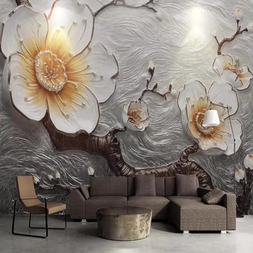 WEITAOSM 3D-Stereo-Relief-Pflanze Pflaumenblüte Wandbild Wohnzimmer Schlafzimmer Arbeitszimmer TV Sofa Hintergrund Kunst Tapete (selbstklebendes PVC) von WEITAOSM