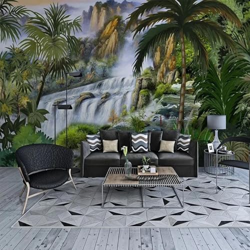 WEITAOSM 3D-Stereo-Wandbild mit Berg-Wasserfall-Pflanze und tropischer Landschaft, für Wohnzimmer, Schlafzimmer, Arbeitszimmer, Sofa (selbstklebendes PVC) von WEITAOSM