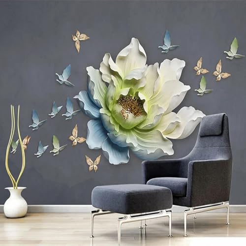 WEITAOSM 3D-Tapete mit geprägten Blumen und Schmetterlingen, abstrakte Kunst, für Wohnzimmer, Fernseher, Sofa, Schlafzimmer, Arbeitszimmer, Kunstwandbild (selbstklebendes PVC) von WEITAOSM