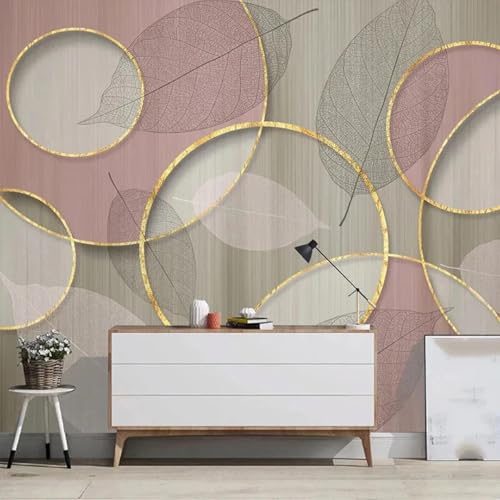 WEITAOSM 3D-Tapete mit goldenen Kreisen, transparenten Blättern und rosa Hintergrund, für Wohnzimmer, Schlafzimmer, Arbeitszimmer, Heimdekoration, Kunst (selbstklebendes PVC) von WEITAOSM