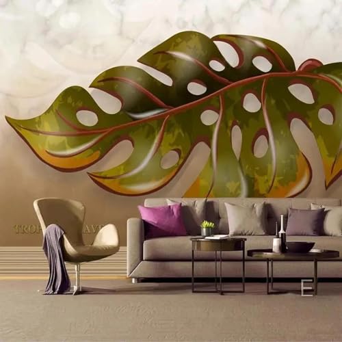 WEITAOSM 3D-Tapete mit tropischen Pflanzenblättern aus Marmor, geeignet für Wandbilder im Schlafzimmer, Wohnzimmer, Fernseher und Sofa (selbstklebendes PVC) von WEITAOSM