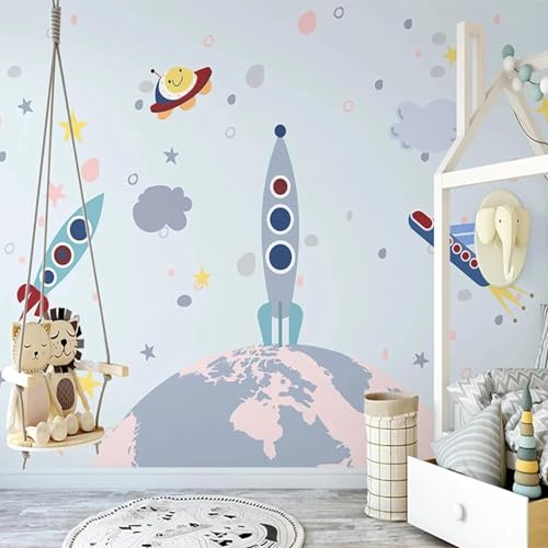 WEITAOSM 3D-Wandbild, handbemalt, Cartoon-Rakete, Planet, Stern, Schlafzimmer, Arbeitszimmer, Kinderzimmer, Hintergrund, Wandkunst, Tapete (selbstklebendes PVC) von WEITAOSM