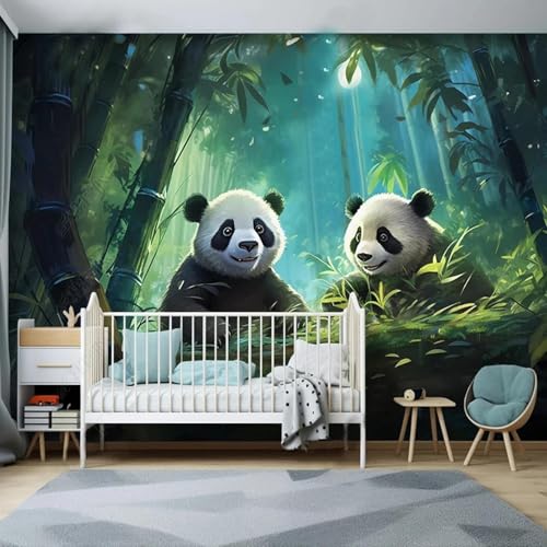 WEITAOSM 3D-Wandbild, handbemalt, niedliches Cartoon-Tier, Panda, Bambuswald, Schlafzimmer, Kinderzimmer, Kindergarten, Wandkunst, Tapete (selbstklebendes PVC) von WEITAOSM