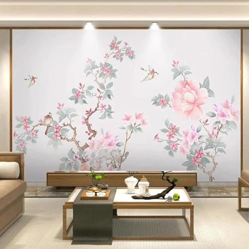 WEITAOSM 3D-Wandbild, handbemalt, rosa Pflanzen, Blumen, Vögel, für Schlafzimmer, Arbeitszimmer, Wohnzimmer, Sofa (selbstklebendes PVC) von WEITAOSM