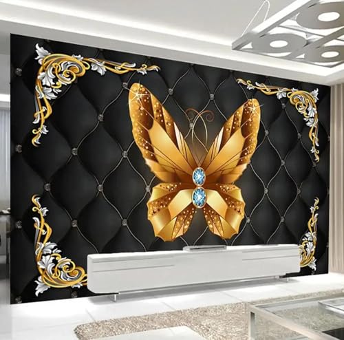 WEITAOSM 3D-Wandbild im Retro-Stil mit goldenem Schmetterlingsschmuck, abstrakte Kunst, geeignet als Wandbild für Schlafzimmer, Arbeitszimmer, Wohnzimmer, Sofa (selbstklebendes PVC) von WEITAOSM