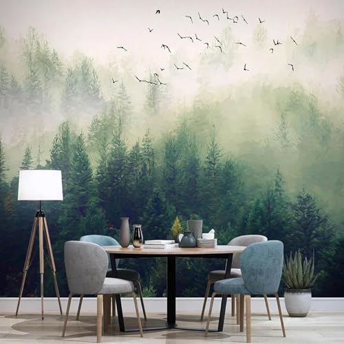 WEITAOSM 3D-Wandbild im chinesischen Stil mit handgemalten Wolken, Kiefernwald und Vögeln, für Schlafzimmer, Wohnzimmer, Arbeitszimmer, Hintergrundkunsttapete (selbstklebendes PVC) von WEITAOSM