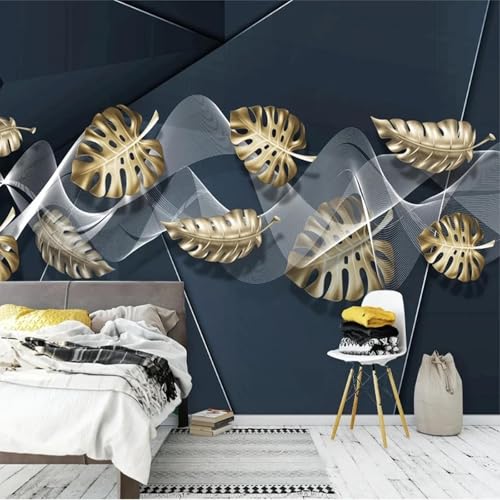 WEITAOSM 3D-Wandbild mit abstrakten geometrischen Linien und Blattgold, für Schlafzimmer, Arbeitszimmer, Wohnzimmer, Fernseher, Sofa (selbstklebendes PVC) von WEITAOSM
