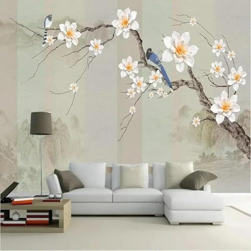 WEITAOSM 3D-Wandbild mit handgemalten Pflanzen, Blumen und Vögeln, Landschaft, für Schlafzimmer, Wohnzimmer, Sofa, Hintergrund, Wandkunst, Tapete (selbstklebendes PVC) von WEITAOSM