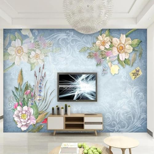 WEITAOSM 3D-Wandbild mit handgemalten Pflanzen und Blumen, blau, für Schlafzimmer, Arbeitszimmer, Wohnzimmer, Sofa, Schlafzimmer, Hintergrund, Wandkunst, Tapete (selbstklebendes PVC) von WEITAOSM