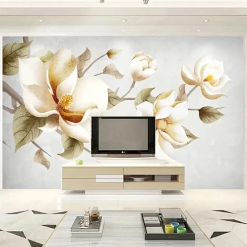 WEITAOSM 3D-Wandbild mit handgemalten Pflanzen und weißen Blumen, geeignet für Schlafzimmer, Arbeitszimmer, Wohnzimmer, Sofa, Hintergrund, Wandkunsttapete (selbstklebendes PVC) von WEITAOSM