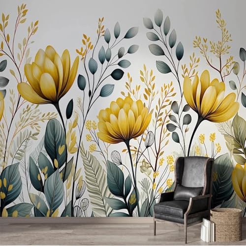 WEITAOSM 3D-Wandbild mit handgemalten grünen Pflanzen und gelben Blumen, für Schlafzimmer, Arbeitszimmer, Wohnzimmer, Badezimmer, Hintergrundkunst-Tapete (selbstklebendes PVC) von WEITAOSM